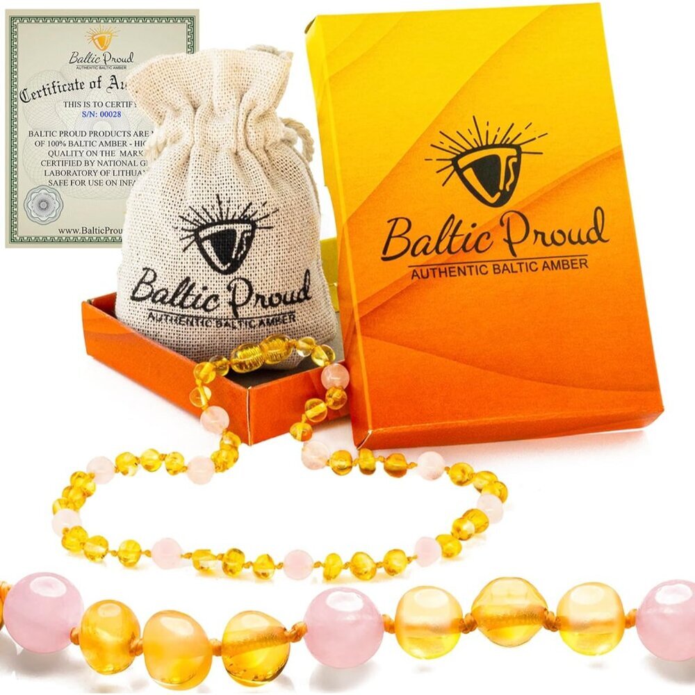 Amber Necklace Unisex Honey Rose Polished 12.5 Inches - Certified Premium Qualit